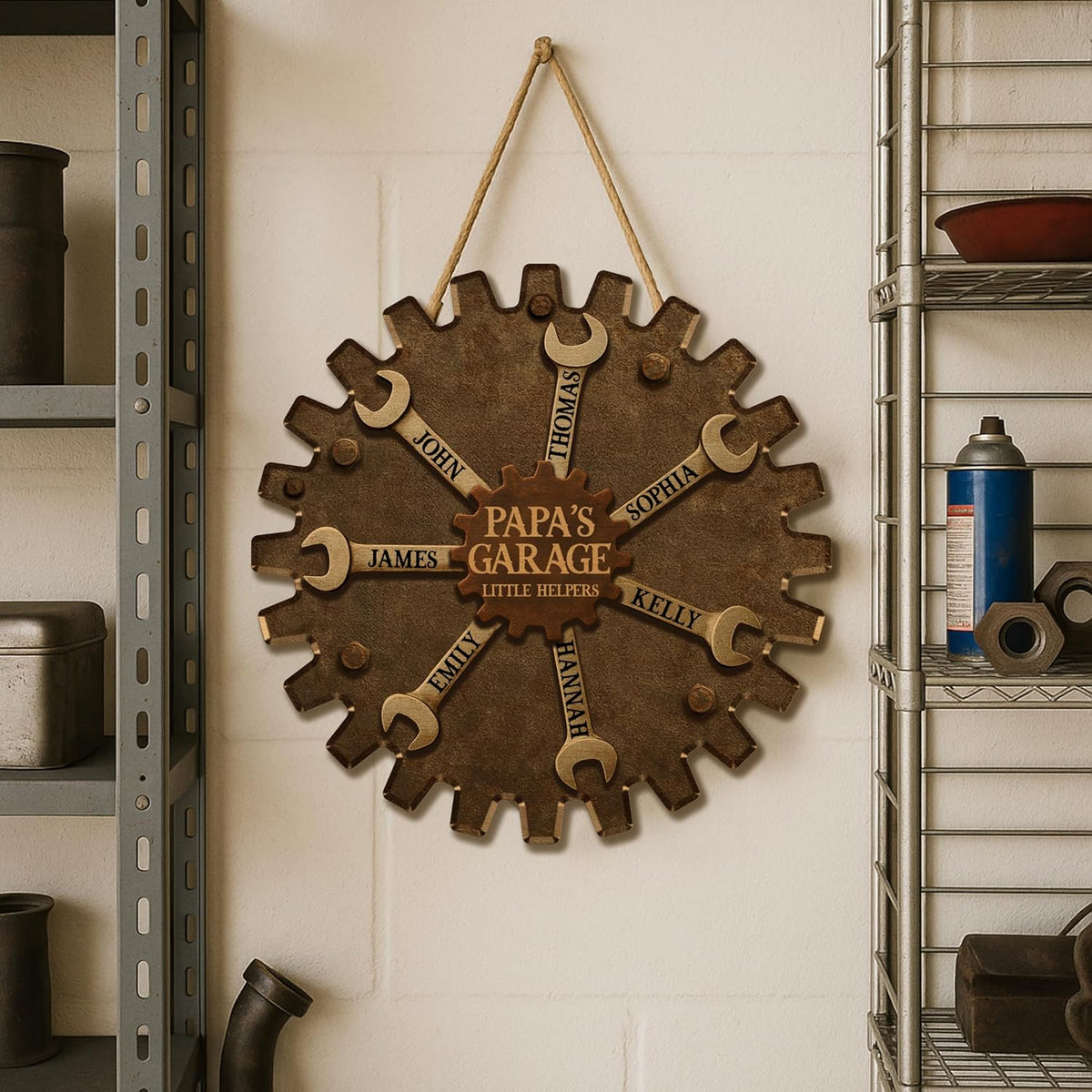 Personalized Dad's Garage Sign with Children's Names, Custom Workshop Decor
