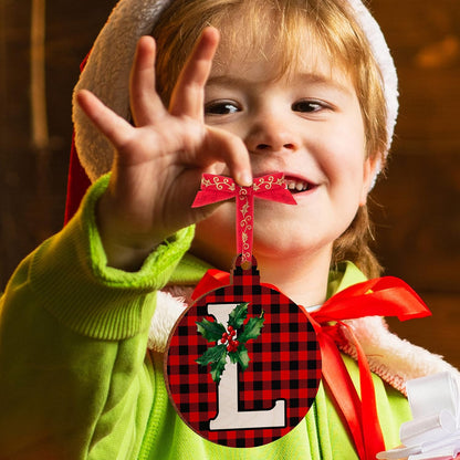 People Christmas Initial Ornaments for Tree - Monogrammed Christma Wood Ornament Decor Noel Wooden Gifts Housewarming Pattern Decorative Xmas #M, Black