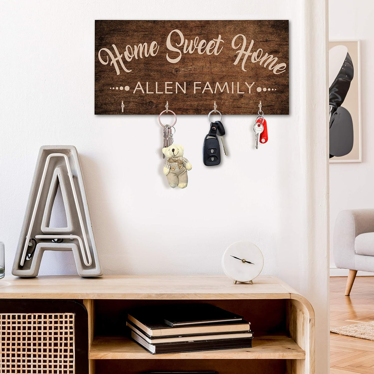 Personalized Wood Key Hanger for Wall | New Home Décor Gift for Wedding Housewarming | Customized Gifts for Couple Mr Mrs Key Ring Holder Hook | Key Rack | C02D08