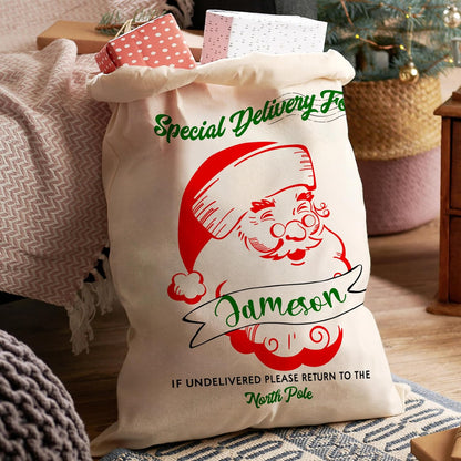 Personalized Christmas Santa Sack, Custom Drawstring Xmas Gift Bag