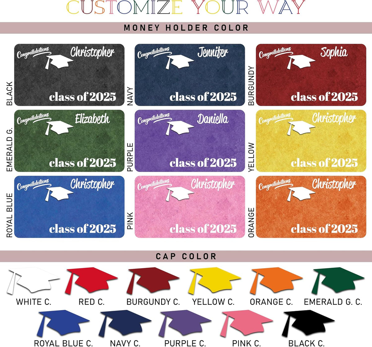 Personalized Graduation Money Holder, Custom Class of 2026 Cash Card Gift