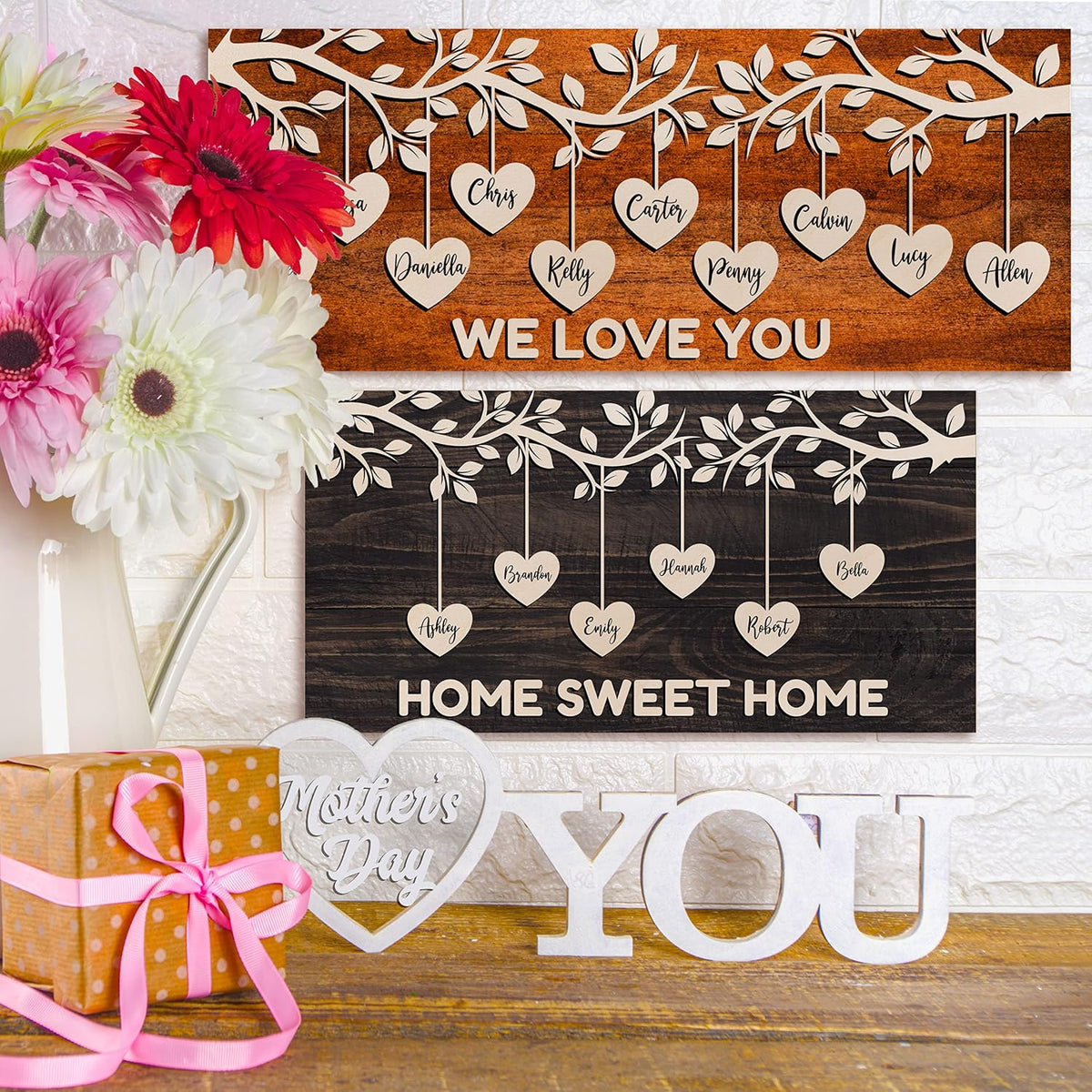 Personalized Family Tree Wood Sign with Names, Custom Best Mom Ever Gift