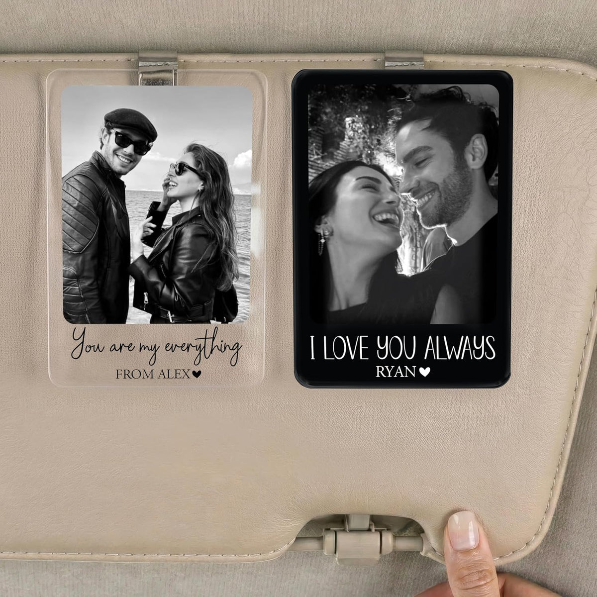 Personalized Car Visor Photo Clip – Custom Acrylic Picture Holder with Text, Gift for Dad, Mom, Husband, Wife, or Girlfriend