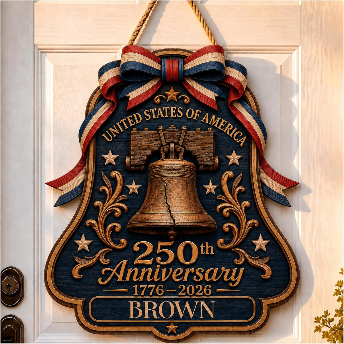 Personalized Eagle Patriotic Door Sign for Front Door, Custom Family Name America 250th Anniversary Wooden Door Hanger, USA 1776-2026 Independence Day 4th of July Wall Decor