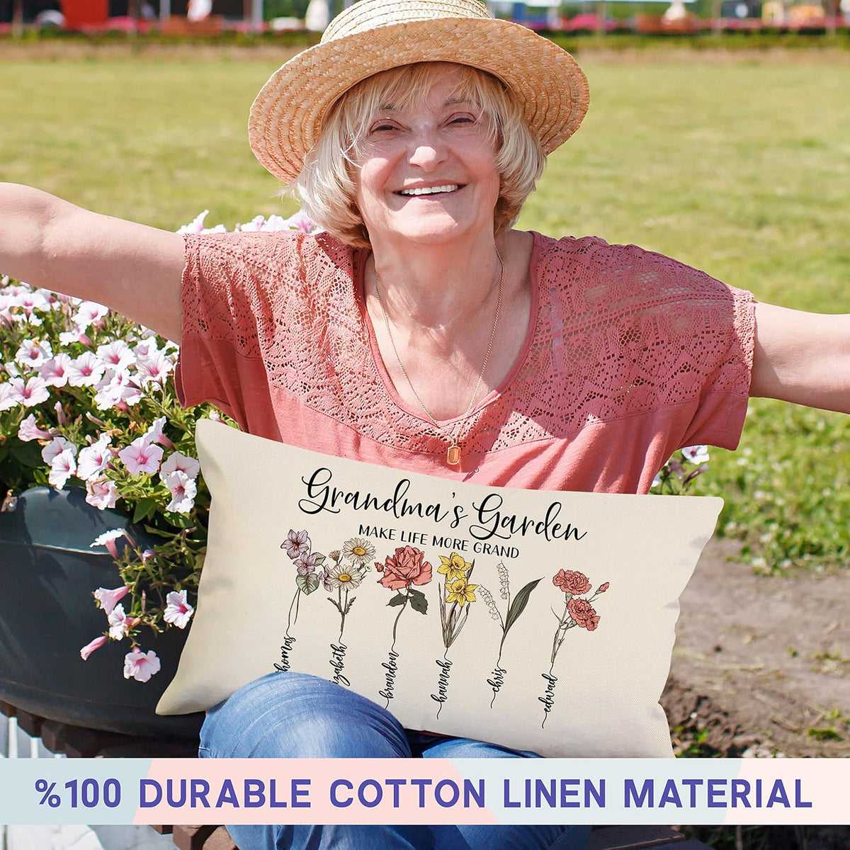 Zexpa Apparel Customized Mothers Day Lumbar Pillow Cover Personalized Grandma's Garden Flowers