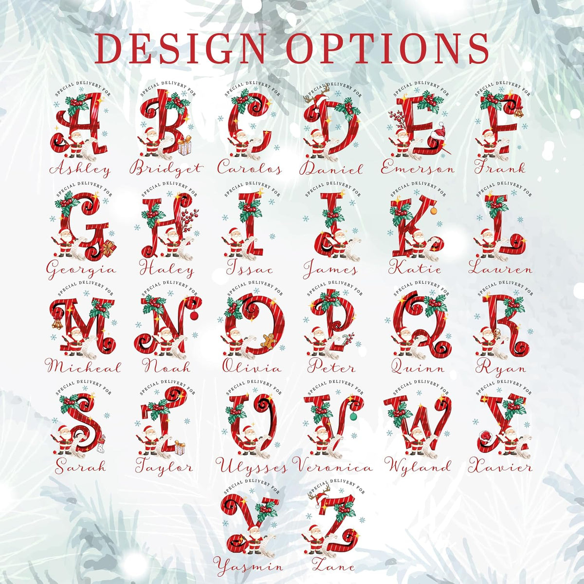 Christmas Name & Initial – Custom Ornament, Stocking & Santa Sack Options – Personalized Holiday Decor & Gift Bags