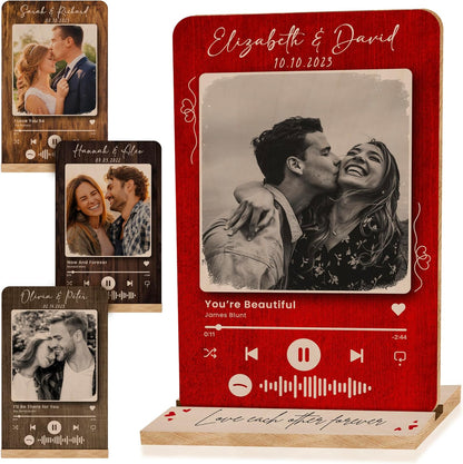 Custom Music Plaque - Customized Gifts for Men & Women, for Him & Her - Photo Album Cover, Personalized Wooden Music Song Plaque for Christmas, Birthday & Valentines Day Gift