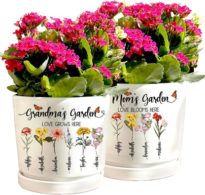 Personalized Grandma Gift - Custom Flower Pot with Names - Ceramic Planter Gift for Mom, Grandma's Garden for Grandma