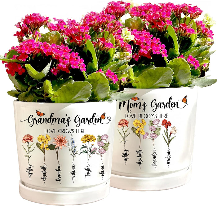 Personalized Grandma Gift - Custom Flower Pot with Names - Ceramic Planter Gift for Mom, Grandma's Garden for Grandma