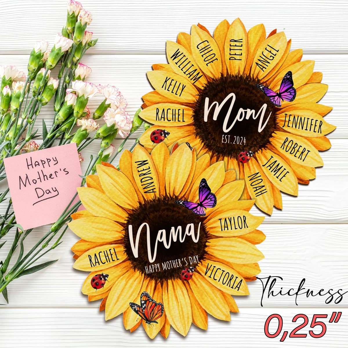 Personalized Sunflower Wood Sign with Name, Custom Gift for Mom and Grandma