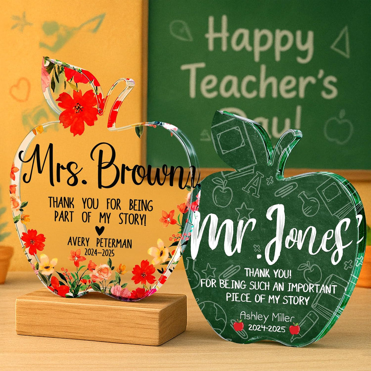 Personalized Teacher Apple Sign with Name, Custom Thank You Gift