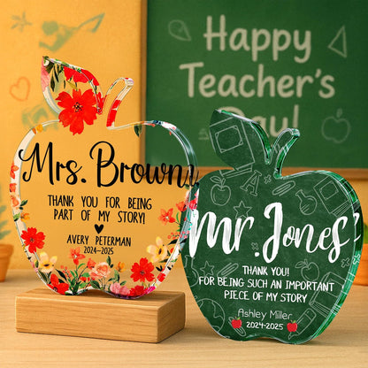 Personalized Teacher Apple Sign with Name, Custom Thank You Gift