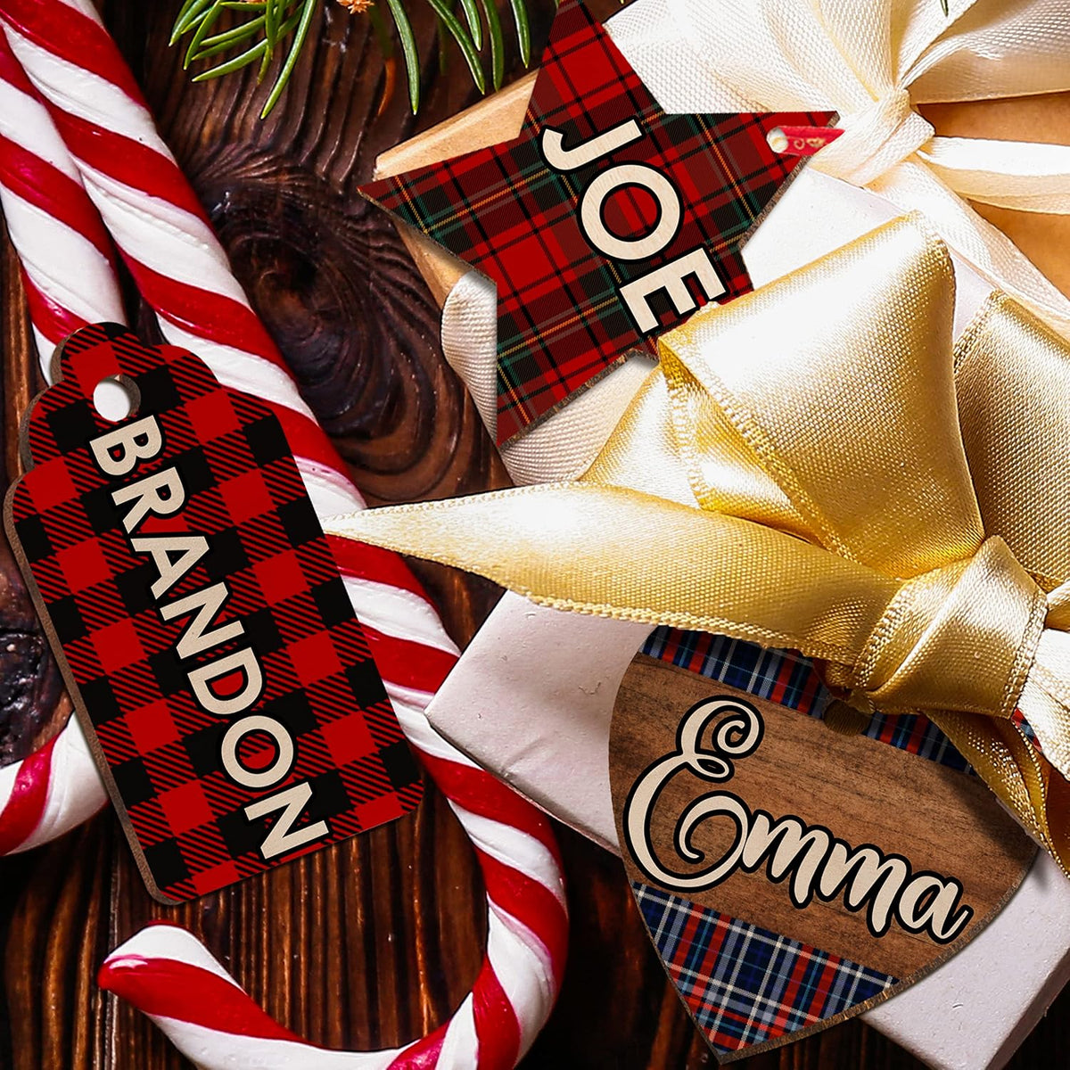 Personalized Wooden Christmas Name Tag, Custom Stocking Tag in 8 Shapes