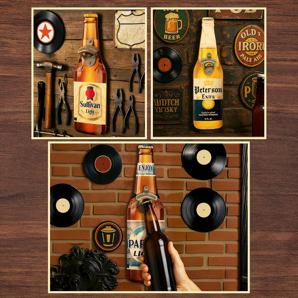 Personalized Wall Mounted Bottle Opener Beer Sign Gift for Dad – Custom Beer Shape Bar & Home Decor Accessory with Name – Unique Father’s Day, Christmas Gift for Him – Rustic Man Cave Decor