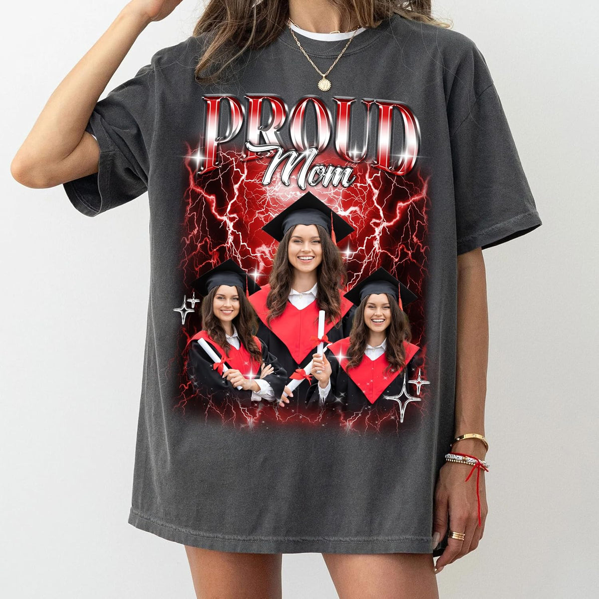 Personalized Proud Sister Graduation Photo T-Shirt - Custom Graduate Picture Collage Shirt for Women - Customizable Family Support Tee for High School or College Graduation Gift Celebration