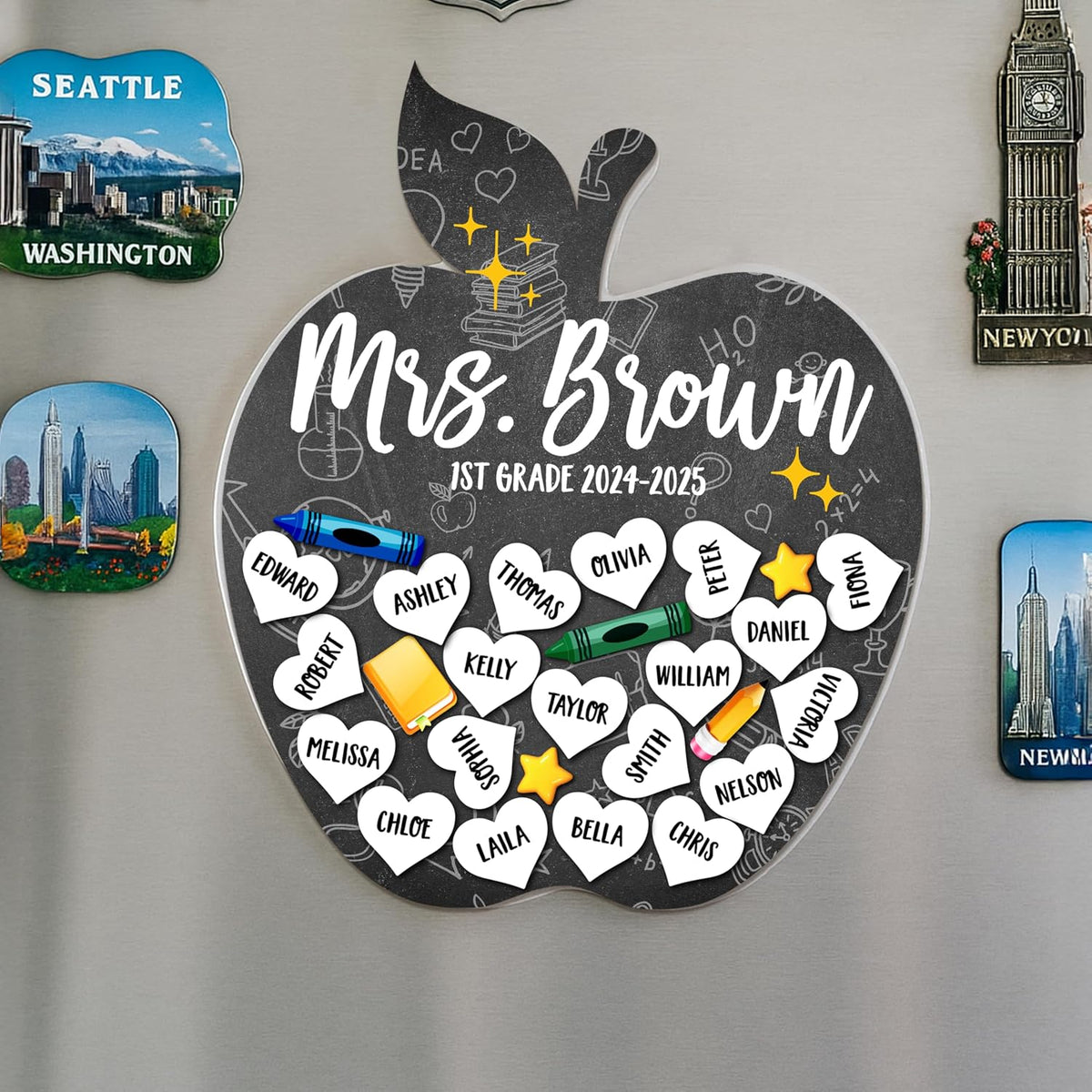 Personalized Teacher Apple Magnet with Student Names, Custom Classroom Gift