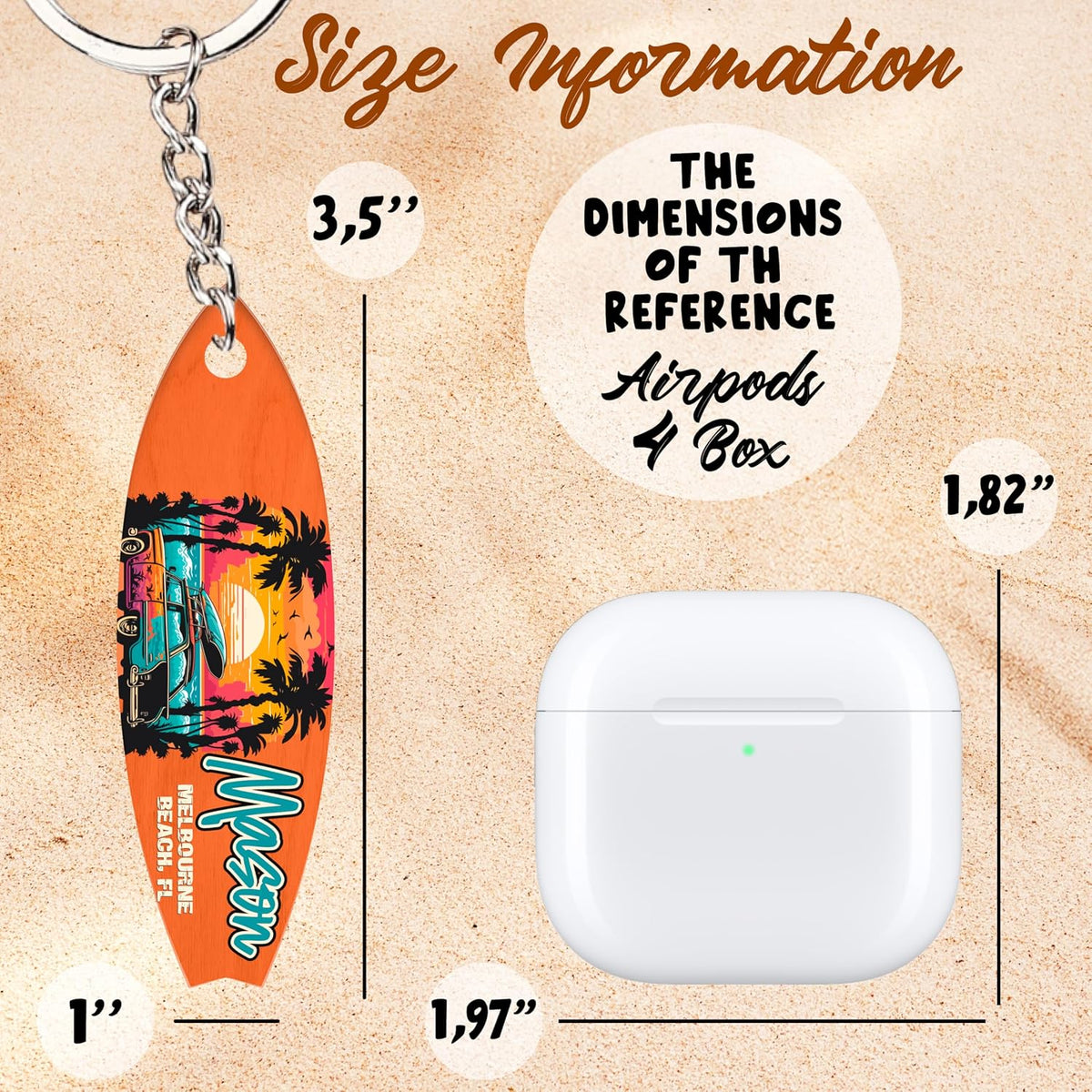 Personalized Surfboard Keychain with Name, Custom Beach Souvenir Gift