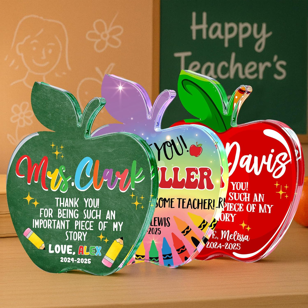 Personalized Teacher Apple Sign with Name, Custom Thank You Gift