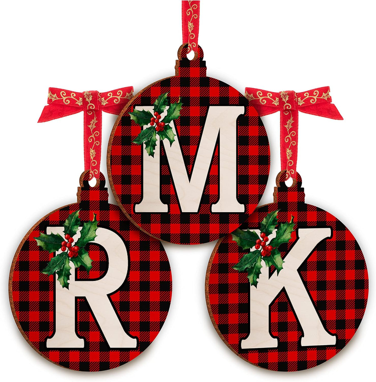People Christmas Initial Ornaments for Tree - Monogrammed Christma Wood Ornament Decor Noel Wooden Gifts Housewarming Pattern Decorative Xmas #M, Black