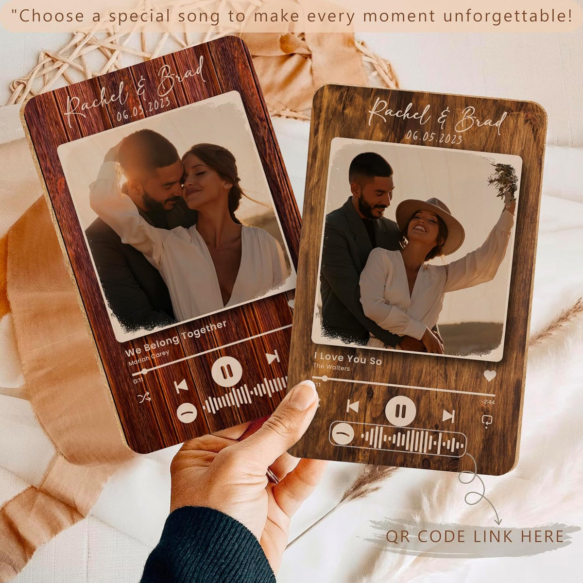 Custom Music Plaque - Customized Gifts for Men & Women, for Him & Her - Photo Album Cover, Personalized Wooden Music Song Plaque for Christmas, Birthday & Valentines Day Gift