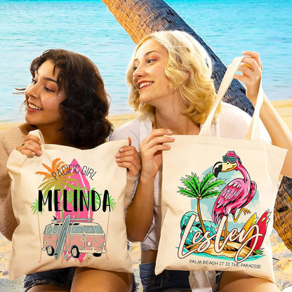 Personalized Beach Tote Bag with Name, Custom Canvas Vacation Travel Gift