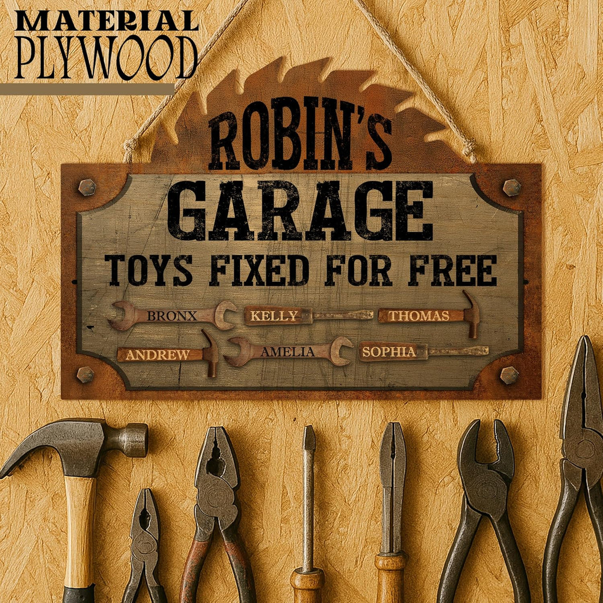 Personalized Garage Wood Sign for Dad, Custom Rustic Workshop Decor Gift
