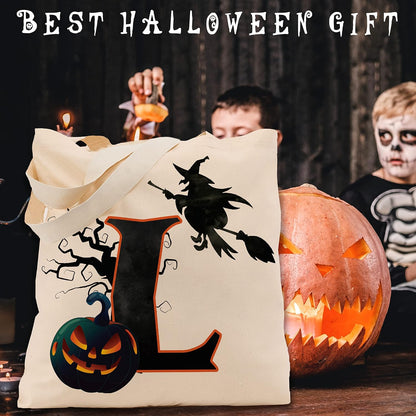 People People Halloween Initial Tote Bags Gifts for Boys Girls - Trick or Treat Letters Pumpkin Goodie Bag