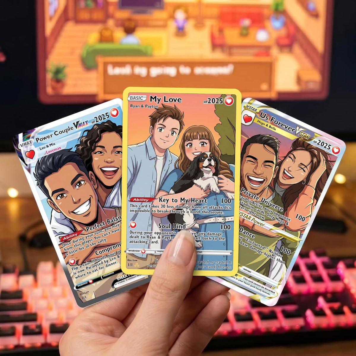 Custom Anime Couple Trading Card – Personalized Valentine’s Day Gift for Boyfriend Girlfriend Husband Wife – Funny Custom Love Card with Name Photo Ability Text – Wallet Size Keepsake