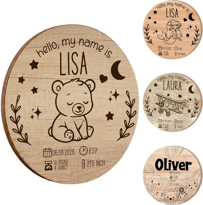 Personalized Baby Birth Announcement Wood Sign with Name Date Time Weight Height – Custom Nursery Name Plaque for Newborn Boy or Girl – Baby Shower New Parents Keepsake Gift