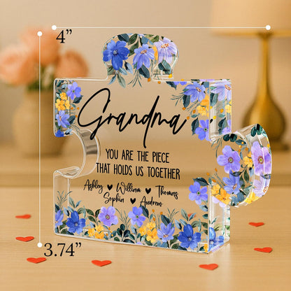Personalized Acrylic Plaque Gift for Mom Grandma Nana - Custom Floral Name Keepsake for Mother’s Day, Birthday, Christmas - Clear Puzzle Block Home Table Decorative from Family