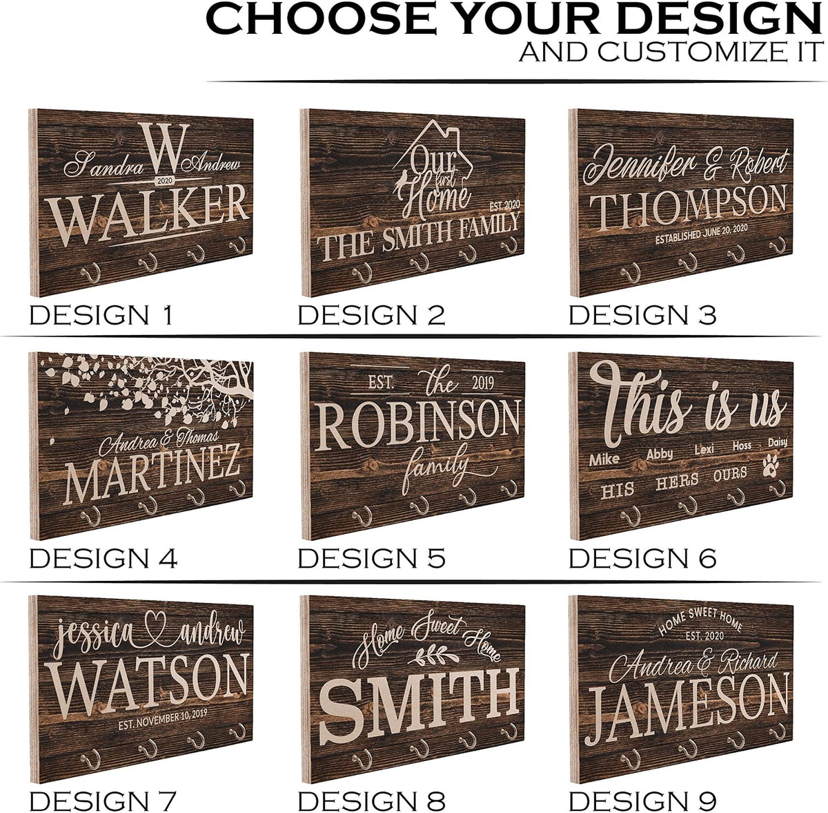 Personalized Wood Key Holder for Couples, Custom Mr Mrs Housewarming Gift