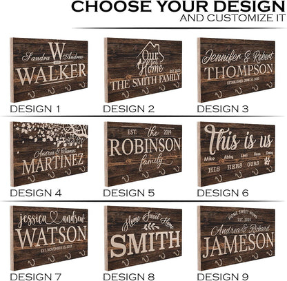 Personalized Wood Key Holder for Couples, Custom Mr Mrs Housewarming Gift