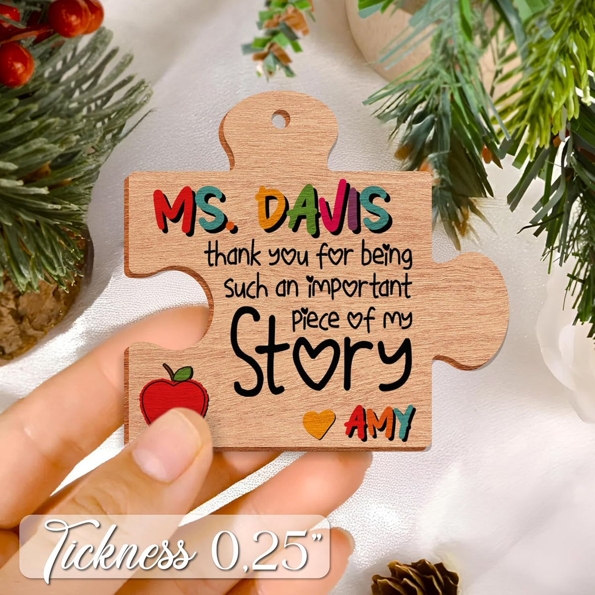 Personalized Teacher Ornament Gift – Custom Puzzle Piece Christmas Ornament with Name – Teacher Appreciation Holiday Keepsake for Classroom Tree, End of Year or Teacher’s Day