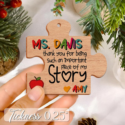 Personalized Teacher Ornament Gift – Custom Puzzle Piece Christmas Ornament with Name – Teacher Appreciation Holiday Keepsake for Classroom Tree, End of Year or Teacher’s Day
