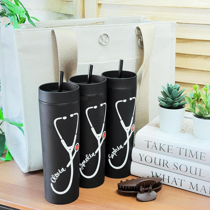 Personalized Skinny 16oz Tumbler for Nurses – Custom Gift for RN, LPN, ER or ICU Nurse – Graduation Present Idea, Thank You Present for Her – Nurse Week or Birthday Gift for Women