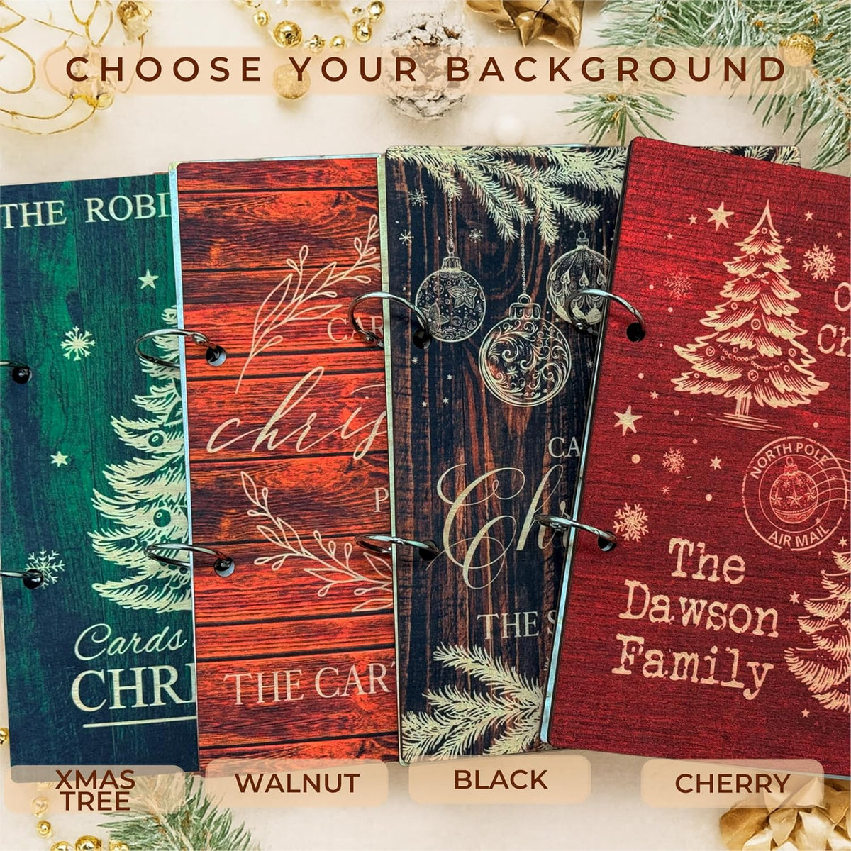 Personalized Christmas Card Keeper Binder with Name, Custom Holiday Album