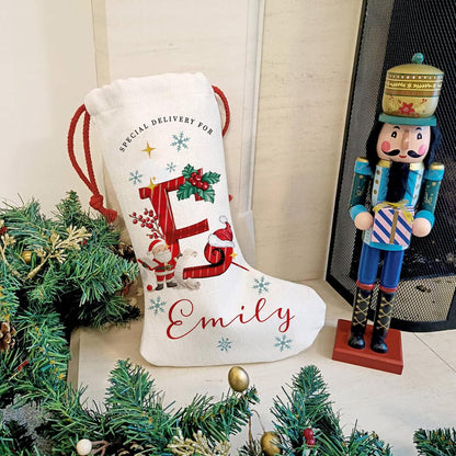Custom White Christmas Stocking with Name & Initial - Personalize Holiday Stockings - Unique Christmas Decoration & Special Delivery Gift for Family, Friends, Mom, Dad & Loved Ones