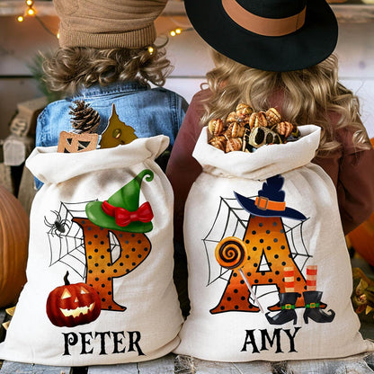 Customized Halloween Trick or Treat Candy Sack - Personalized Reusable Cotton Goodie Bag with Creepy & Funny Pumpkin Design - 16" X 24" Tote Sack - Gift for Halloween Parties