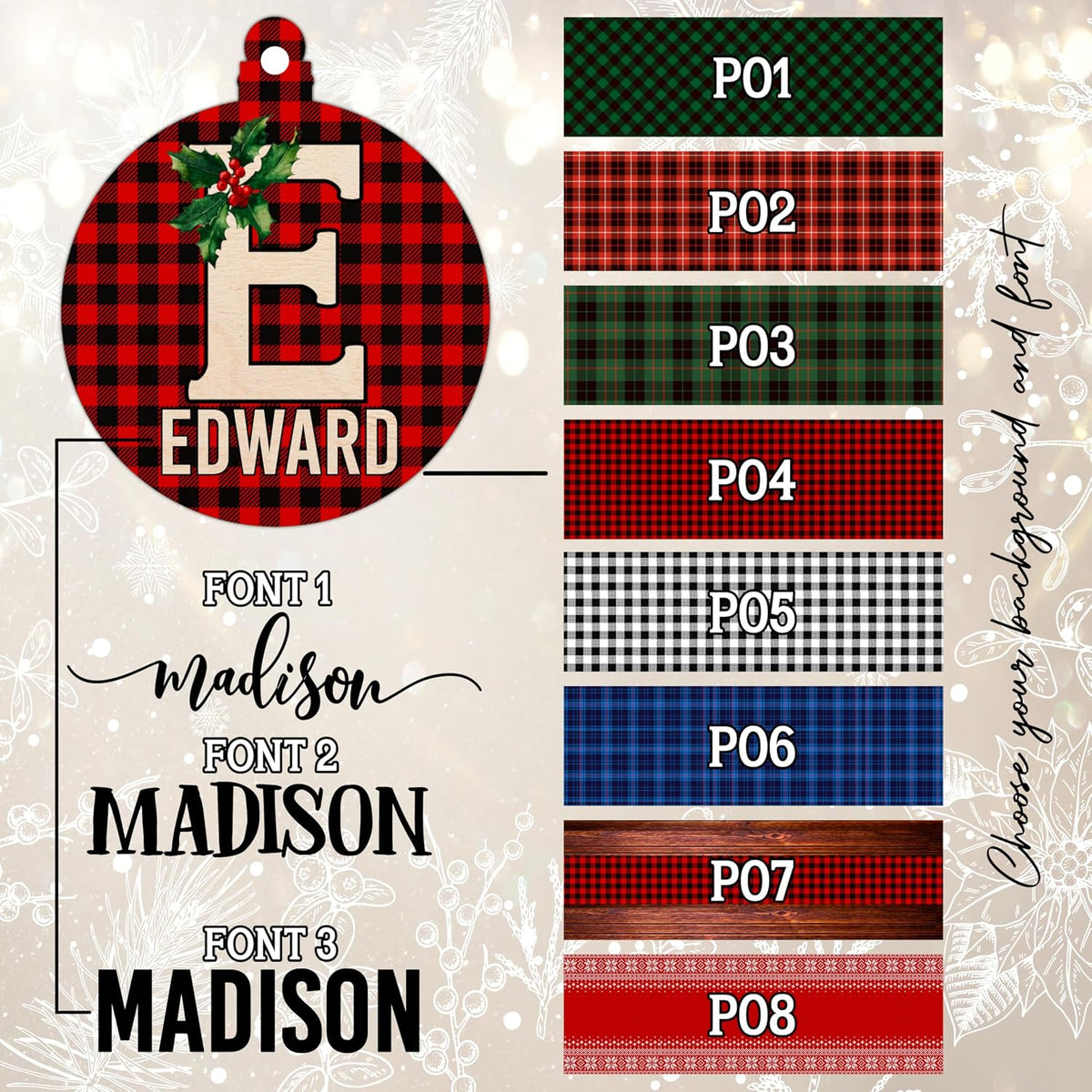 Custom Acrylic Christmas Ornaments - Personalized Monogrammed Initial & Pine Tree Holiday Decorations, Memorial Keepsake with Year for Holidays & Special Occasions