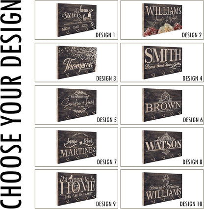 Personalized Wood Key Holder for Wall, Custom Housewarming Gift for Couples