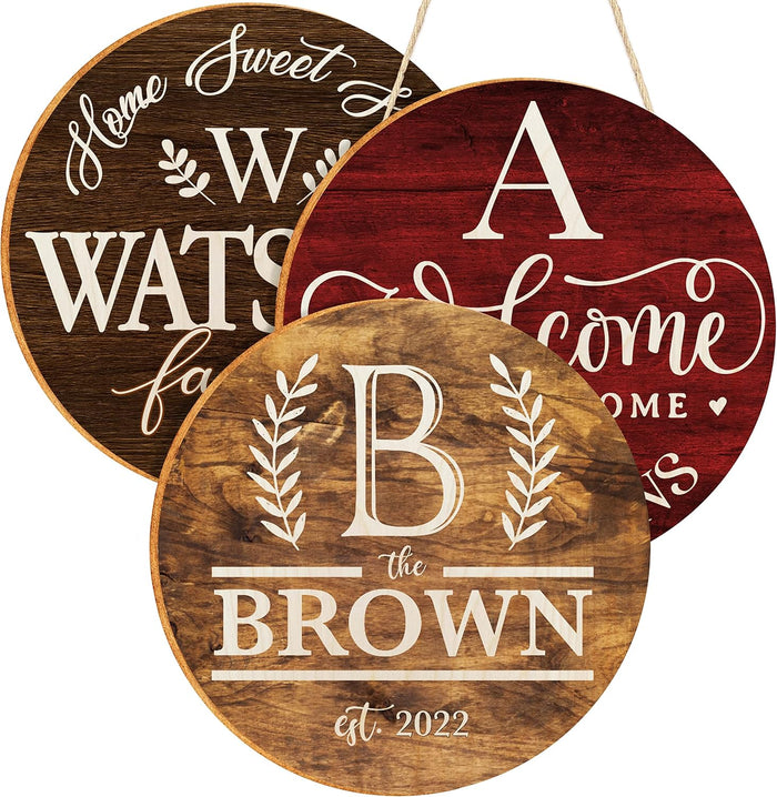 Personalized Round Wood Sign with Family Name, Custom Farmhouse Wall Decor