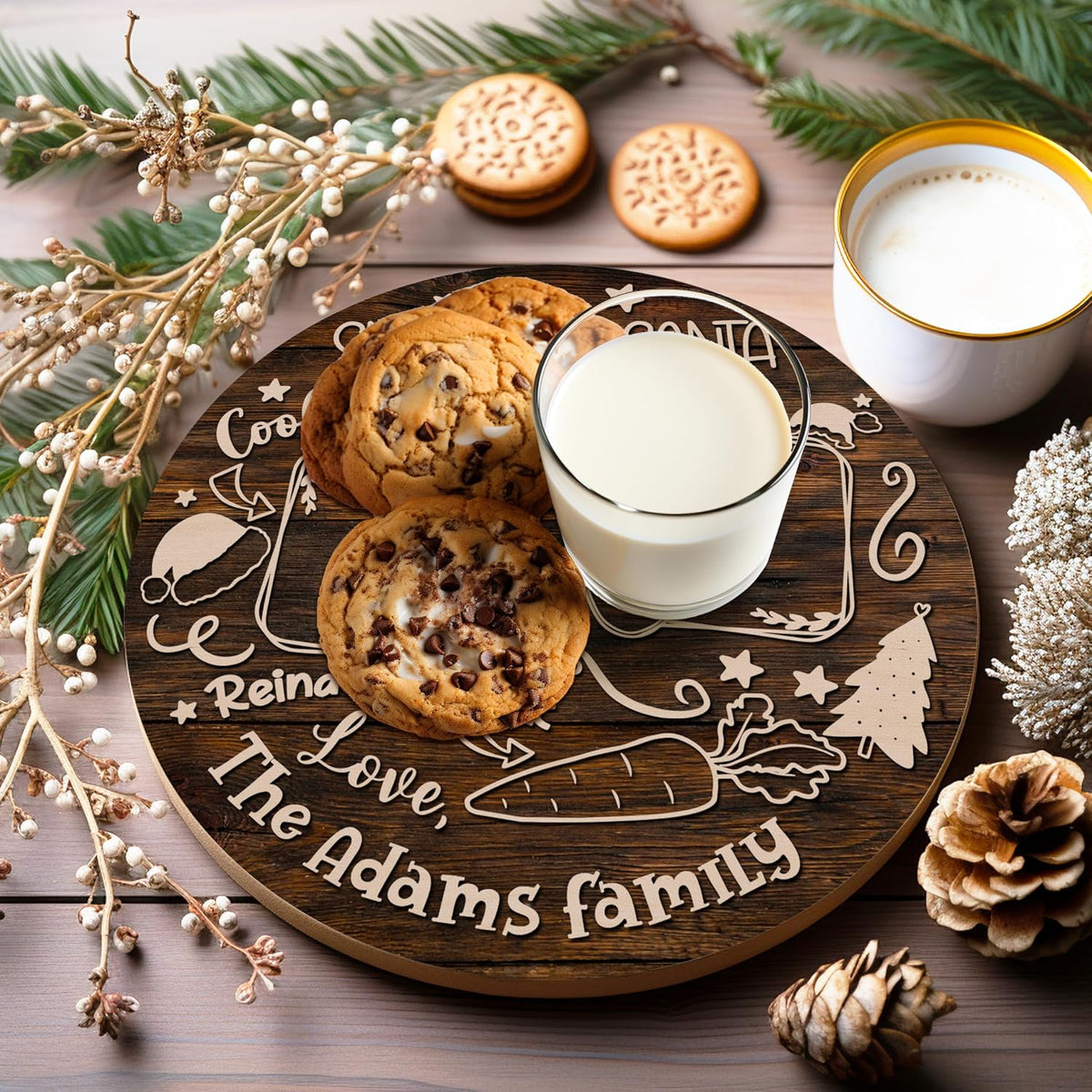 Personalized Christmas Santa Cookie Tray, Custom Wooden Xmas Plate