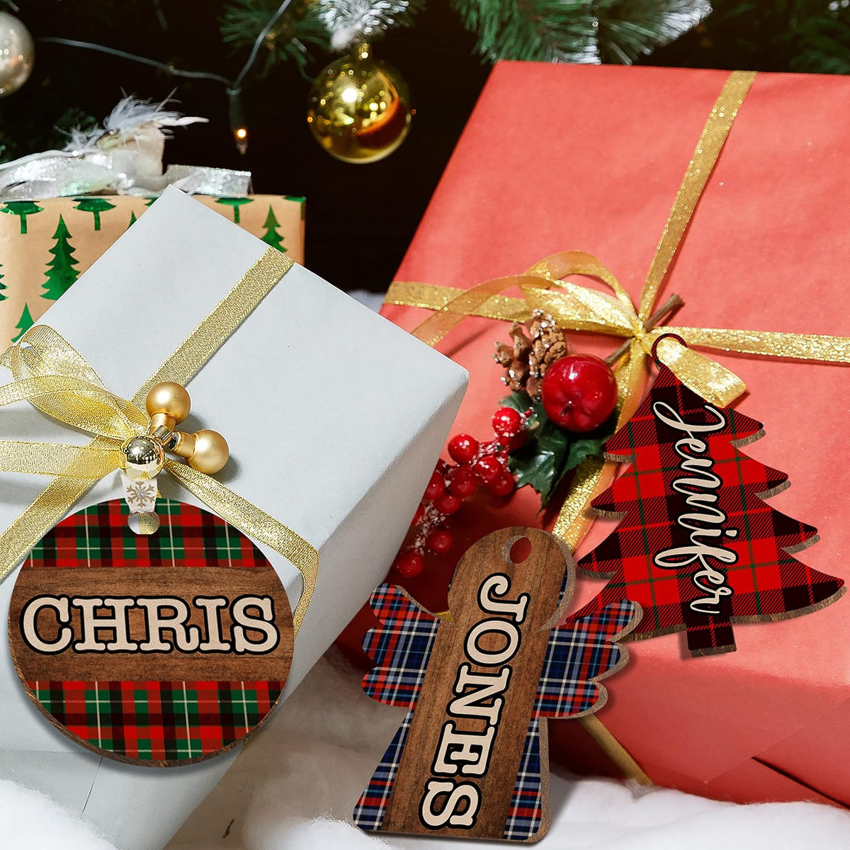 Personalized Wooden Christmas Name Tag, Custom Stocking Tag in 8 Shapes