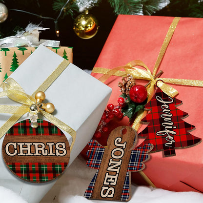 Personalized Wooden Christmas Name Tag, Custom Stocking Tag in 8 Shapes