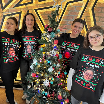 Personalized Ugly Christmas Funny Face Monogrammed Sweathirt & T-Shirt - Custom Graphic Tee in Multiple Colors - Add Your Text and Photo - Unique for Friends & Family, Office Party