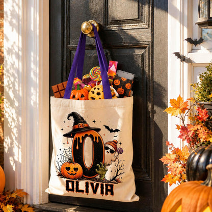 Personalized Halloween Tote Bag with Name, Custom Trick or Treat Gift