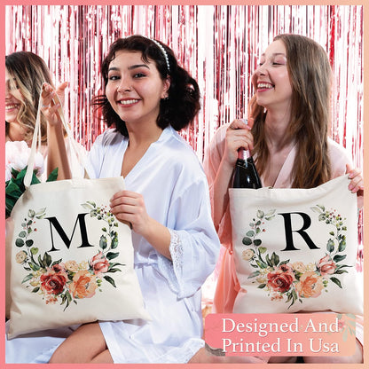 Floral Initial Tote Bag for Women - Personalized Canvas Bag for Bridesmaid Gifts - Monogrammed Aestetic Teacher Totes Bags (Initial #K)