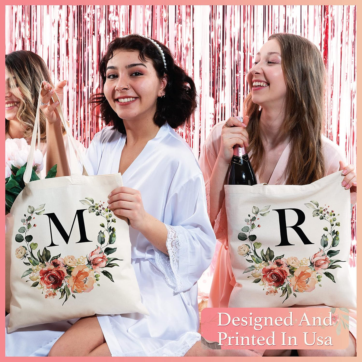 Floral Initial Tote Bag for Women - Personalized Canvas Bag for Bridesmaid Gifts - Monogrammed Aestetic Teacher Totes Bags (Initial #L)
