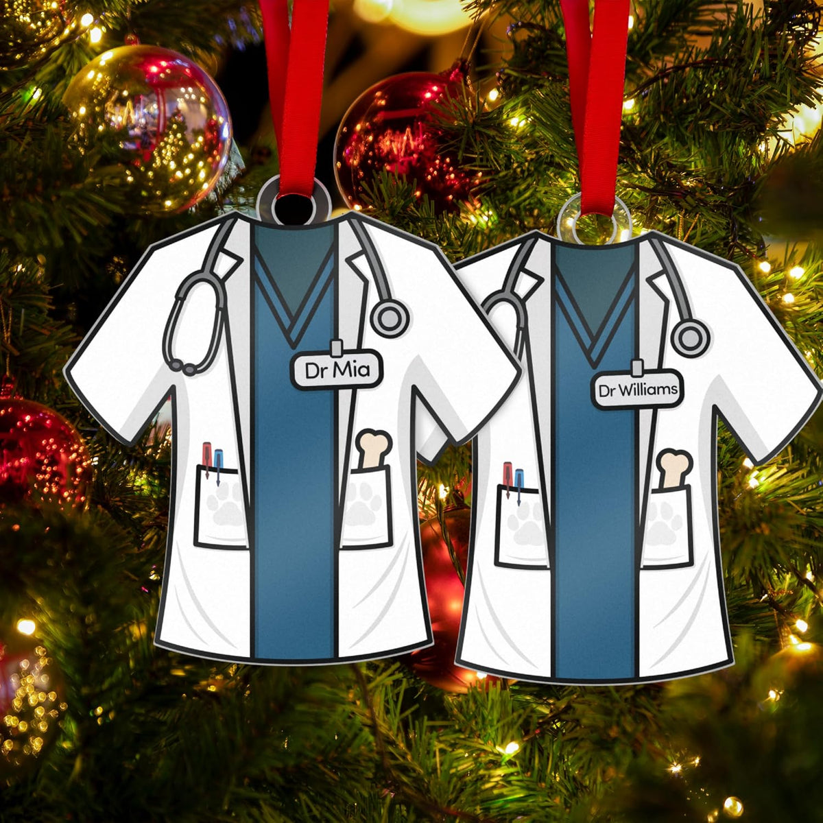 Personalized Uniform Christmas Ornaments for Nurse Doctor Vet Police Firefighter – Custom Acrylic Name Tag Occupation-Themed Xmas Tree Decorations for Family