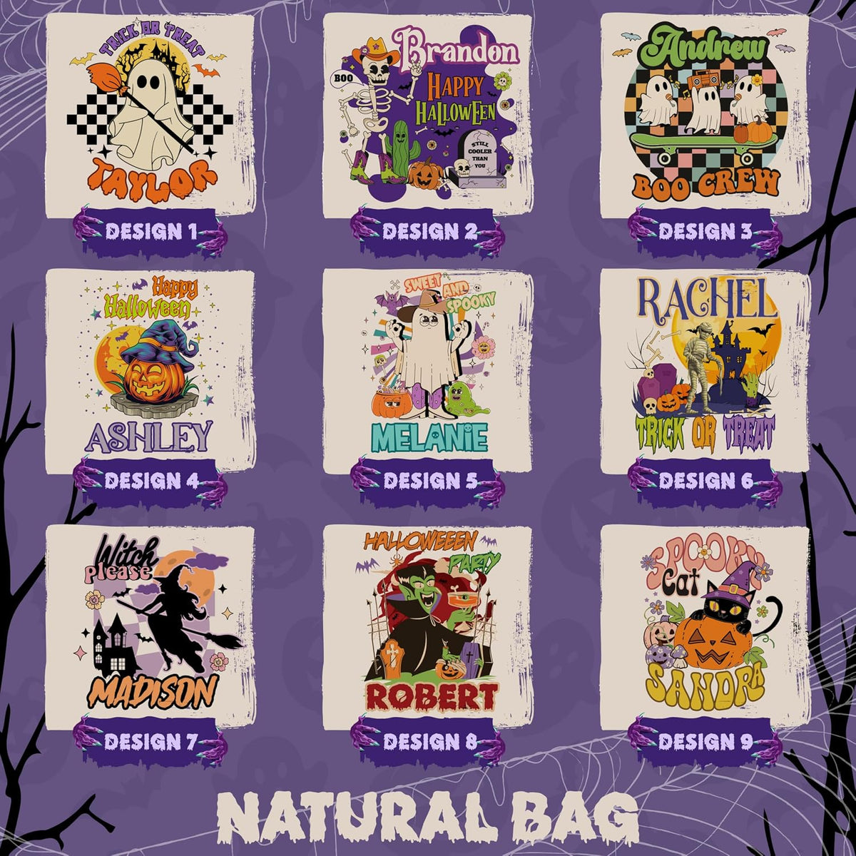 Personalized Halloween Canvas Tote Bag with Name, Custom Pumpkin Ghost Gift